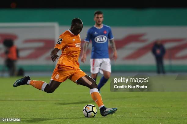 Porto's Cameroonian forward Vincent Aboubakar in action during the Portuguese League football match Belenenses vs FC Porto at the Restelo stadium in...