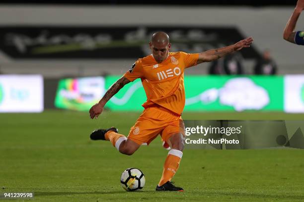 Porto's Argentine defender Maxi Pereira in action during the Portuguese League football match Belenenses vs FC Porto at the Restelo stadium in Lisbon...