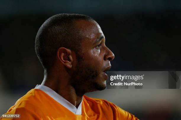 Porto Forward Yacine Brahimi from Algeria during the Premier League 2017/18 match between CF Os Belenenses v FC Porto, at Estadio do Restelo in...