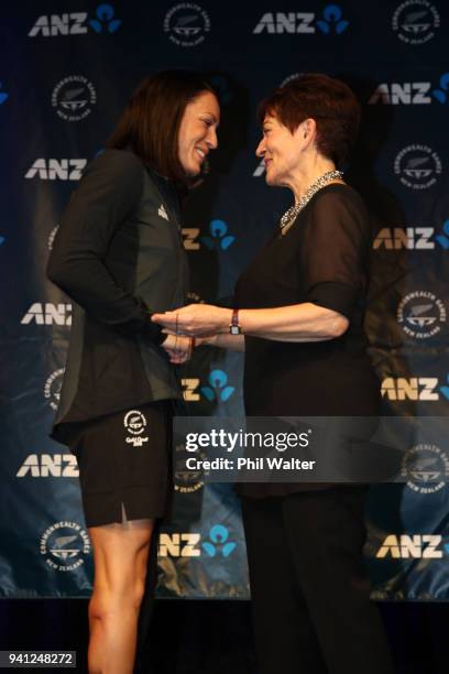 Sophie Pascoe of New Zealand is presented with a pounamu by Governor General Dame Patsy Reddy after being named as flag bearer for the 2018...