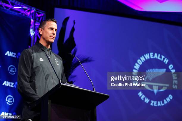 Chef de Mission Rob Waddell speaks during the New Zealand flag bearer announcement and team welcome for the 2018 Commonwealth Games on April 3, 2018...