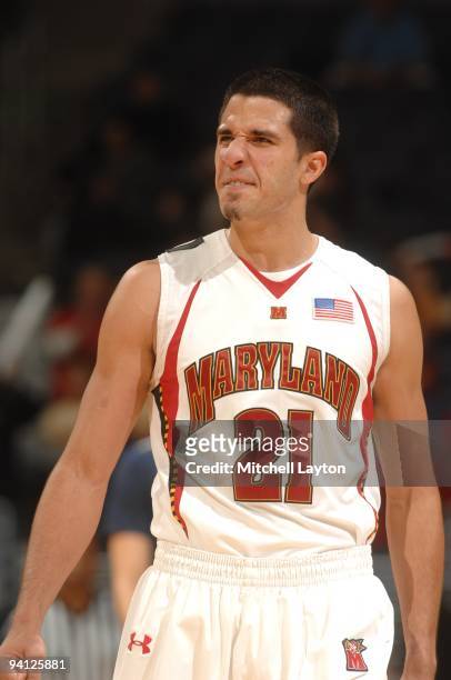 Greivis Vasquez of the Maryland Terrapins looks on during the BB&T Classic college basketball game against the Villanova Wildcats on December 6, 2009...