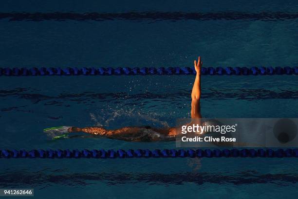 An athlete in action during swim training ahead of the 2018 Commonwealth Games at the Optus Aquatics centre on April 3, 2018 in Gold Coast, Australia.