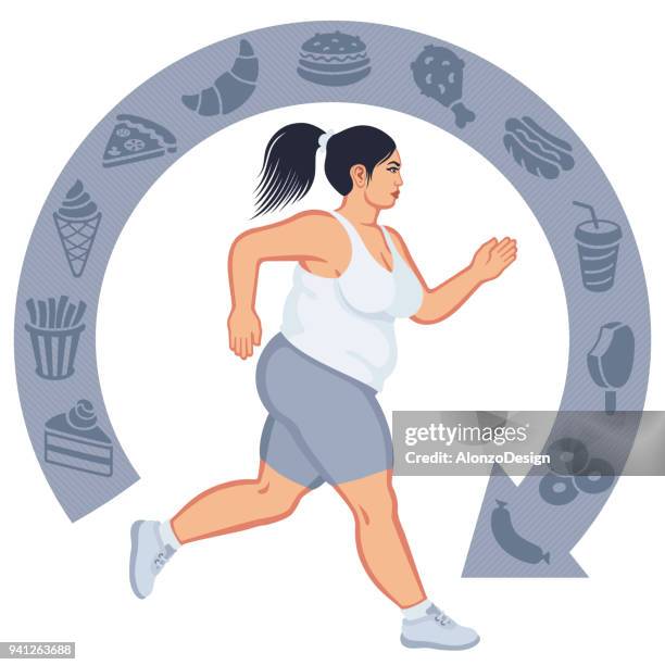 weight loss concept - big fat white women stock illustrations