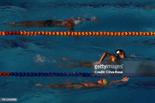 Athletes in action during swim training ahead of the 2018 Commonwealth Games at the Optus Aquatics centre on April 3, 2018 in Gold Coast, Australia.