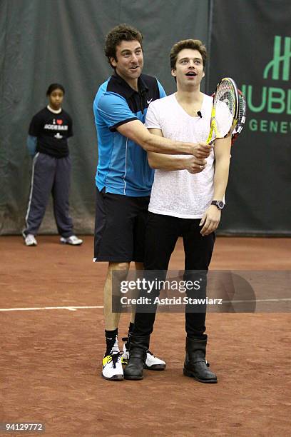 Former tennis player Justin Gimelstob and actor Sebastian Stan participates in Hublot's Tennis Fusion Celebrity Challenge at Sutton East Tennis Club...