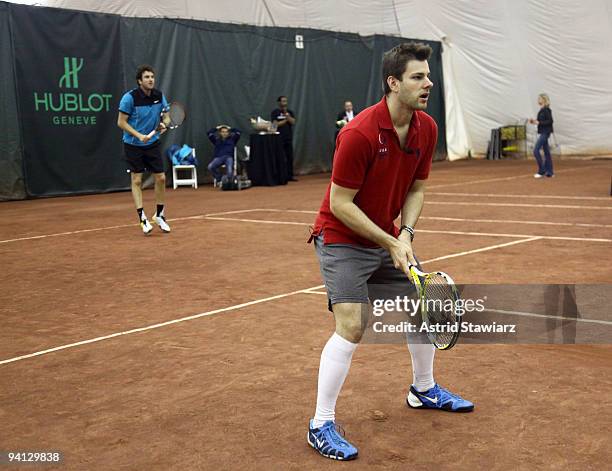 Grand Slam former tennis player Justin Gimelstob and olympic Fencing Silver Medalist Tim Morehouse participate in Hublot's Tennis Fusion Celebrity...