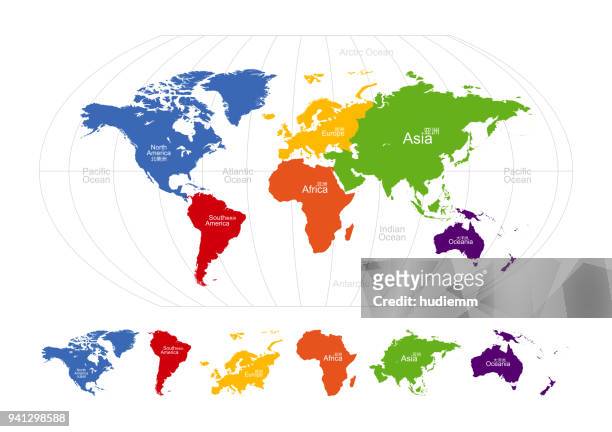 vector map of the world: america,europe,asia,oceania,africa - asia stock illustrations