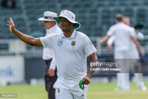 Vernon Philander waves at spectators as they clap for him following a great over during day 5 of the 4th Sunfoil Test match between South Africa and...
