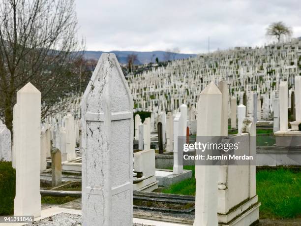 cemetery for muslim people in sarajevo bosnia - ethnische säuberung stock-fotos und bilder