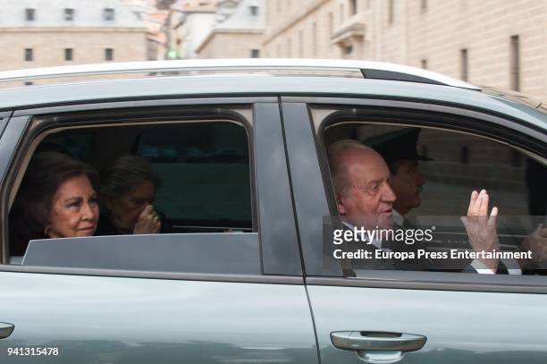 King Juan Carlos, Queen Sofia and Princess Irene of Greece attend the mass to mark the 25th Anniversary of the Count of Barcelona's death at the...