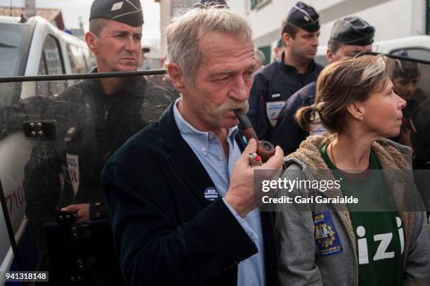 Member of the European Parliament, Jose Bove attends a protest against the reopening of a detention center on April 3, 2018 in Hendaye, France.