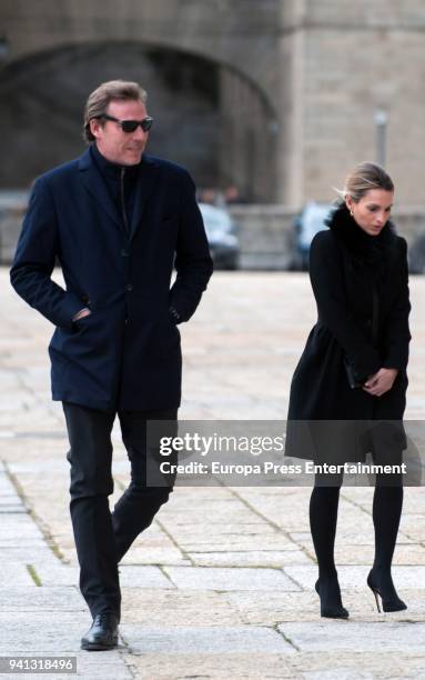 Beltran Gomez-Acebo, Andrea Pascual attend the the mass to mark the 25th Anniversary of the Count of Barcelona's death the monastery of El Escorial...