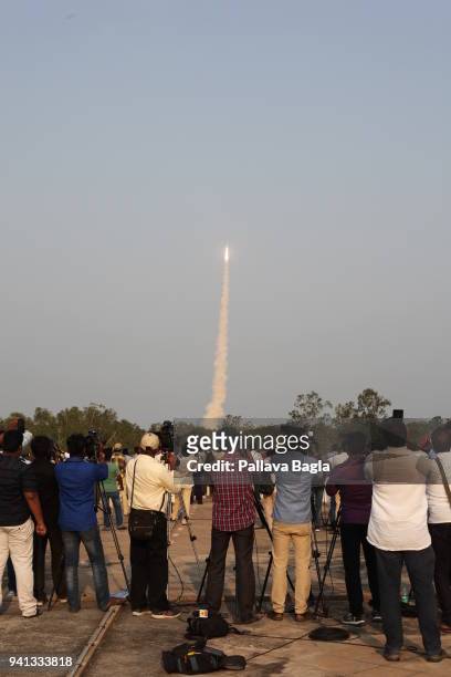 The Indian heavy lift rocket the Geosynchronous Satellite Launch Vehicle M K II , lifts off on March 29, 2018 in Sriharikota, India. The three stage...