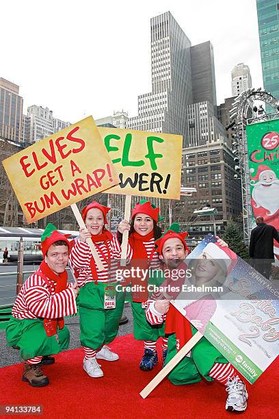 Elves attend the ABC Family's world record elf party at Bryant Park on December 7, 2009 in New York City.