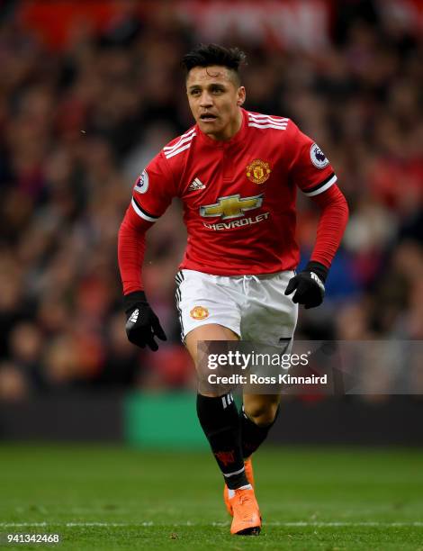 Alexis Sanchez of Manchester United in action during the Premier League match between Manchester United and Swansea City at Old Trafford on March 31,...