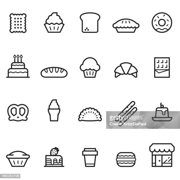 bakery thin line icons - pie icon stock illustrations