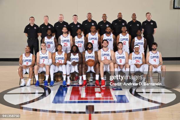 The LA Clippers pose for their official team photo on April 2, 2018 at the LA Clippers Training Center in Los Angeles, California. NOTE TO USER: User...