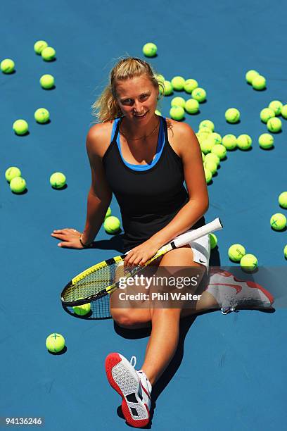 Sacha Jones of New Zealand poses on the court during a press conference at the Stanley Street Tennis Centre on December 8, 2009 in Auckland, New...