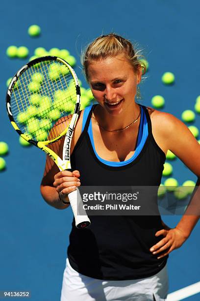 Sacha Jones of New Zealand poses on the court during a press conference at the Stanley Street Tennis Centre on December 8, 2009 in Auckland, New...