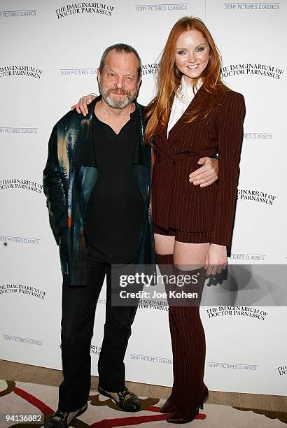 Director Terry Gilliam and model and actress Lily Cole attend the premiere of "The Imaginarium of Doctor Parnassus" at the Crosby Street Hotel on...