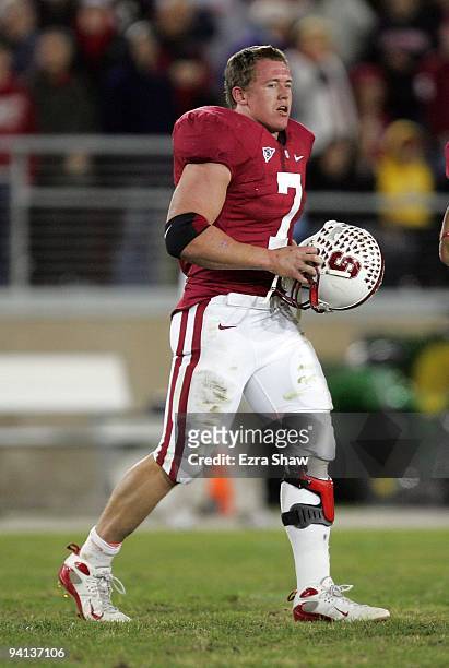 Toby Gerhart of the Stanford Cardinal walks onto the field during their game against the Notre Dame Fighting Irish at Stanford Stadium on November...