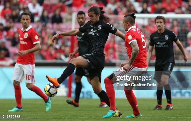 Vitoria Guimaraes midfielder Mattheus Oliveira from Brazil with SL Benfica midfielder Ljubomir Fejsa from Serbia in action during the Primeira Liga...