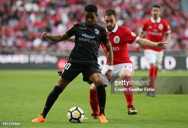 Vitoria Guimaraes forward Heldon from Cape Verde with SL Benfica forward Andrija Zivkovic from Serbia in action during the Primeira Liga match...