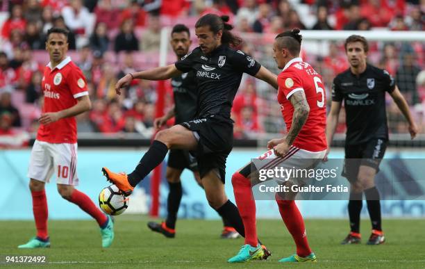 Vitoria Guimaraes midfielder Mattheus Oliveira from Brazil with SL Benfica midfielder Ljubomir Fejsa from Serbia in action during the Primeira Liga...