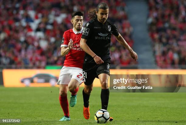 Vitoria Guimaraes midfielder Mattheus Oliveira from Brazil with SL Benfica forward Pizzi from Portugal in action during the Primeira Liga match...