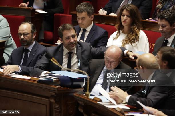 French Prime Minister Edouard Philippe, French Junior Minister for the Relations with Parliament Christophe Castaner, French Interior Minister Gerard...