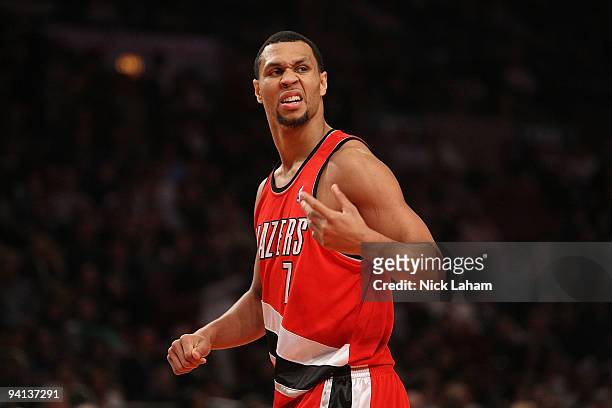 Brandon Roy of the Portland Trail Blazers reacts during NBA action against the New York Knicks at Madison Square Garden on December 7, 2009 in New...