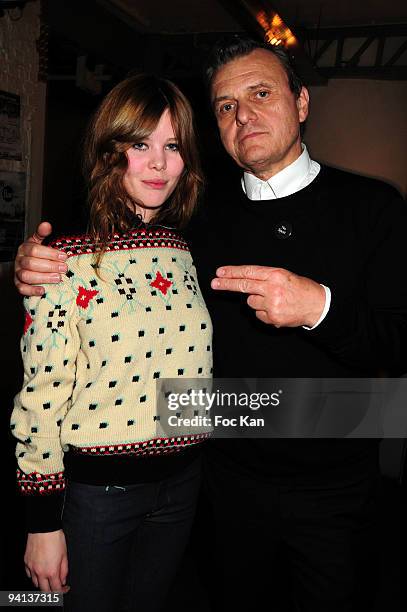 Lou Lesage and fashion designer Jean Charles de Castelbajac attend the Pierre Emery Paintings Exibition Preview and Ultra Orange Concert at La...