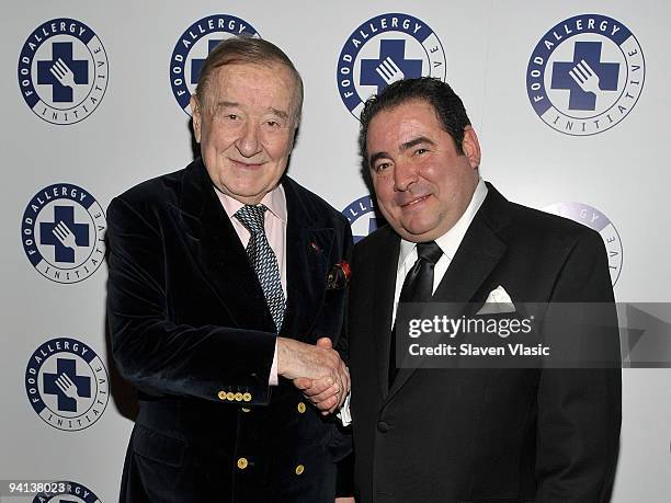 Celebrated chefs Sirio Maccioni and Emeril Lagasse attend the 2009 Annual Food Allergy Ball at The Waldorf-Astoria on December 7, 2009 in New York...