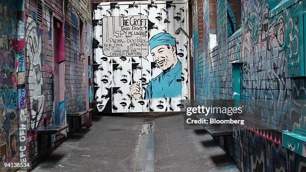 The entrance to the Croft Institute bar stands at the end of a graffiti covered alleyway, in Melbourne, Australia, on Tuesday, Dec. 8, 2009....