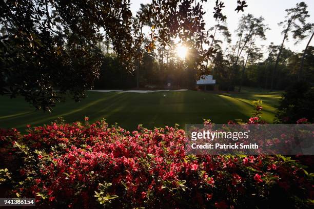 General view on the 11th hole during a practice round prior to the start of the 2018 Masters Tournament at Augusta National Golf Club on April 3,...