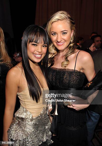 Actresses Nikki Soohoo and AJ Michalka attend the "Lovely Bones" Los Angeles Premiere After Party at the Roosevelt Hotel on December 7, 2009 in...
