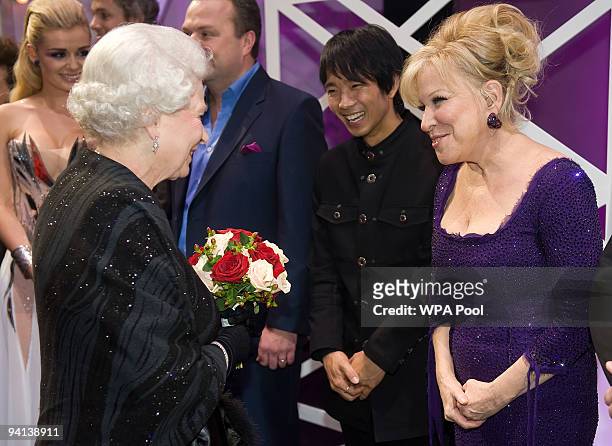 Queen Elizabeth II meets singer Bette Midler following the Royal Variety Performance on December 7, 2009 in Blackpool, England