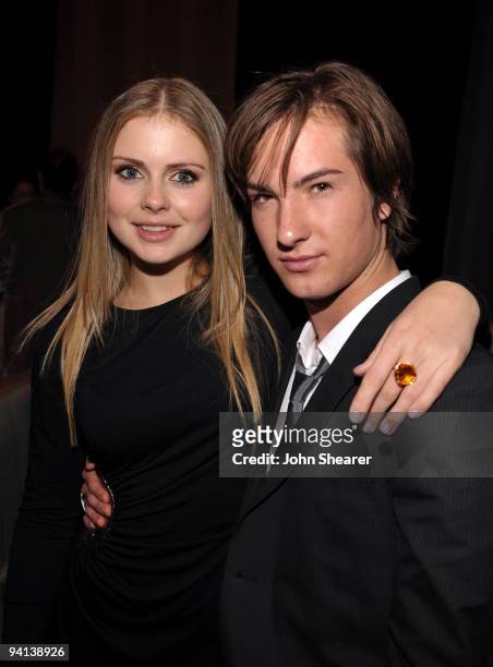 Actors Rose McIver and Andrew James Allen attend the "Lovely Bones" Los Angeles Premiere After Party at the Roosevelt Hotel on December 7, 2009 in...