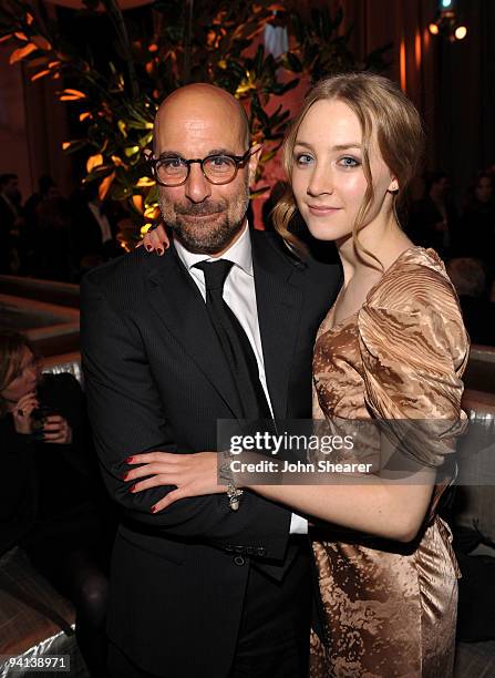 Actors Stanley Tucci and Saoirse Ronan attend the "Lovely Bones" Los Angeles Premiere After Party at the Roosevelt Hotel on December 7, 2009 in...