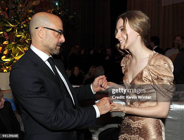 Actors Stanley Tucci and Saoirse Ronan pose at the after party for the premiere of Paramount Pictures' "The Lovely Bones" at the Roosevelt Hotel on...