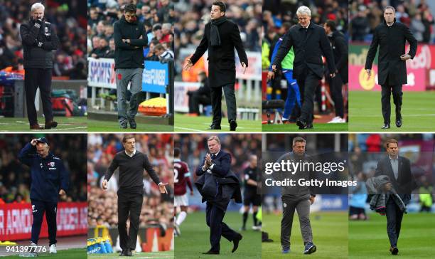 In this composite image shows the 10 Premier League managers that have left their posts during the 2017/18 season so far Alan Pardew, Mauricio...
