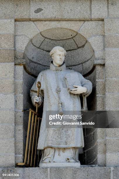 Sculpture of San Lorenzo during 25th Anniversary of King Juan Carlos' Father's Death at Monasterio de San Lorenzo de El Escorial on April 3, 2018 in...