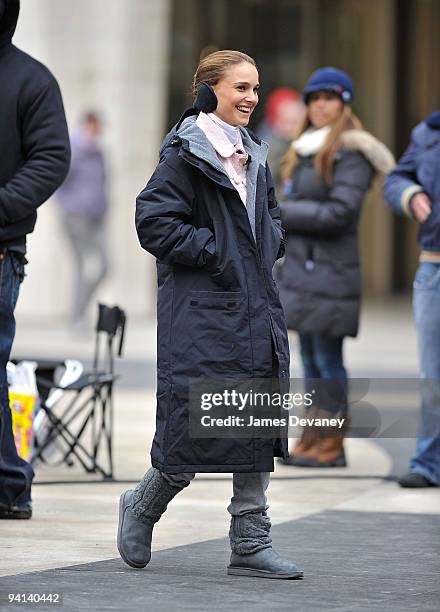 Vincent Cassel and Natalie Portman film on location for "Black Swan" on the streets of Manhattan on December 7, 2009 in New York City.