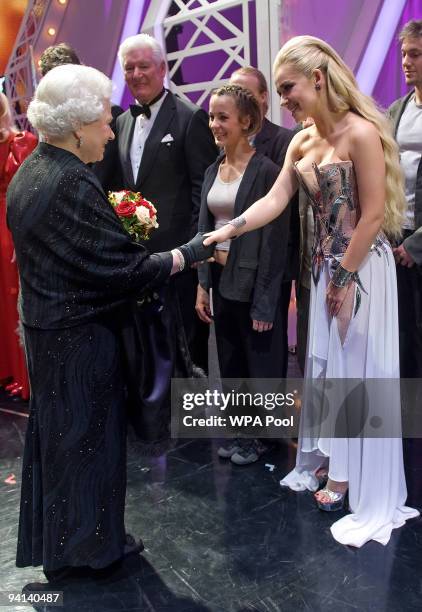 Queen Elizabeth II meets singer Katherine Jenkins following the Royal Variety Performance on December 7, 2009 in Blackpool, England