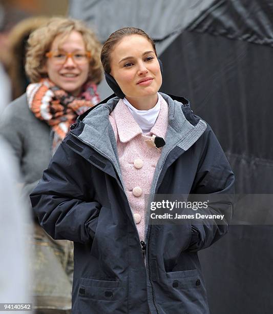 Vincent Cassel and Natalie Portman film on location for "Black Swan" on the streets of Manhattan on December 7, 2009 in New York City.