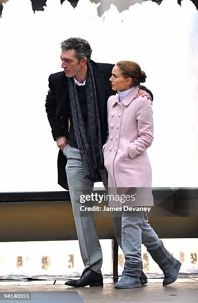 Vincent Cassel and Natalie Portman film on location for "Black Swan" on the streets of Manhattan on December 7, 2009 in New York City.