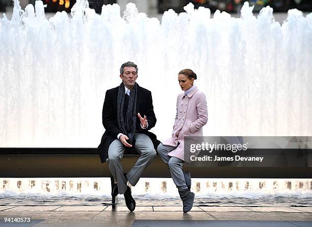 Vincent Cassel and Natalie Portman film on location for "Black Swan" on the streets of Manhattan on December 7, 2009 in New York City.