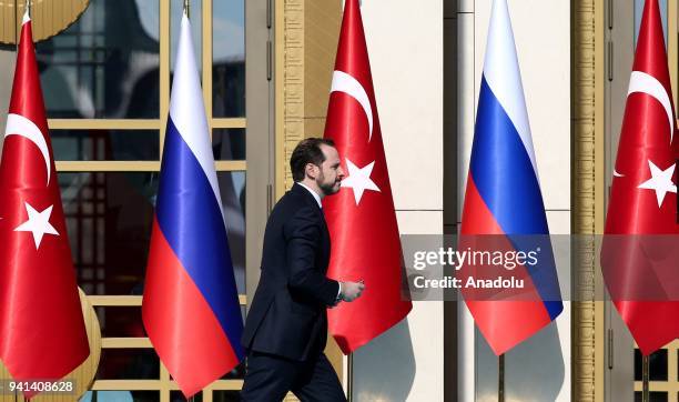 Turkish Energy and Natural Resources Minister Berat Albayrak attends the groundbreaking ceremony of Akkuyu Nuclear Santral via video conference call,...