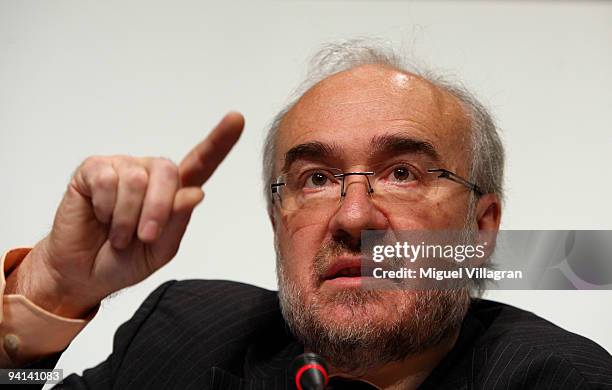 Michel Jarraud, Secretary-General of the World Meteorological Organisation, WMO, addresses the media during the second day of the United Nations...